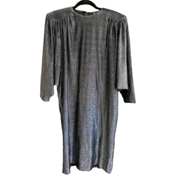 Vintage 80s Miss Renfrew silver tunic dress with belt - Picture 3 of 17